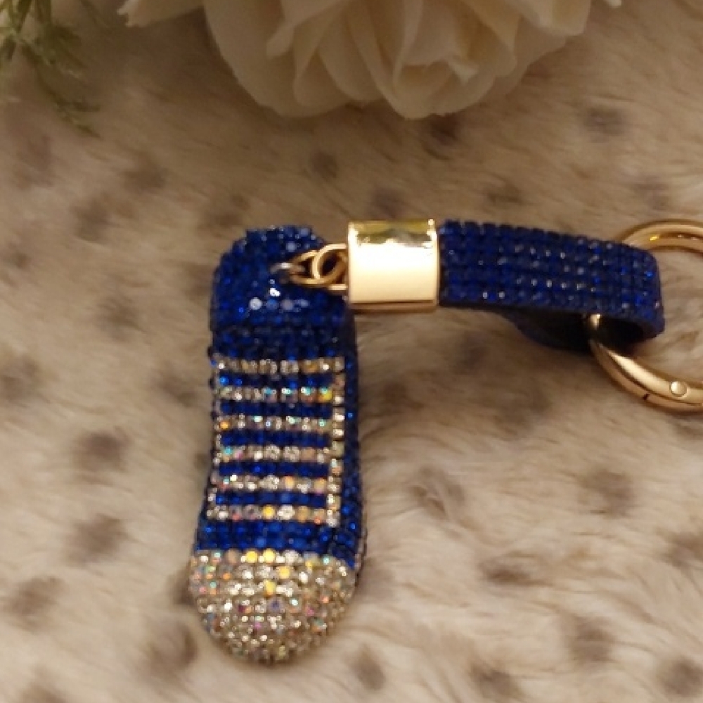 Blue and Gold Rhinestone Keychain - Picture 4 of 5